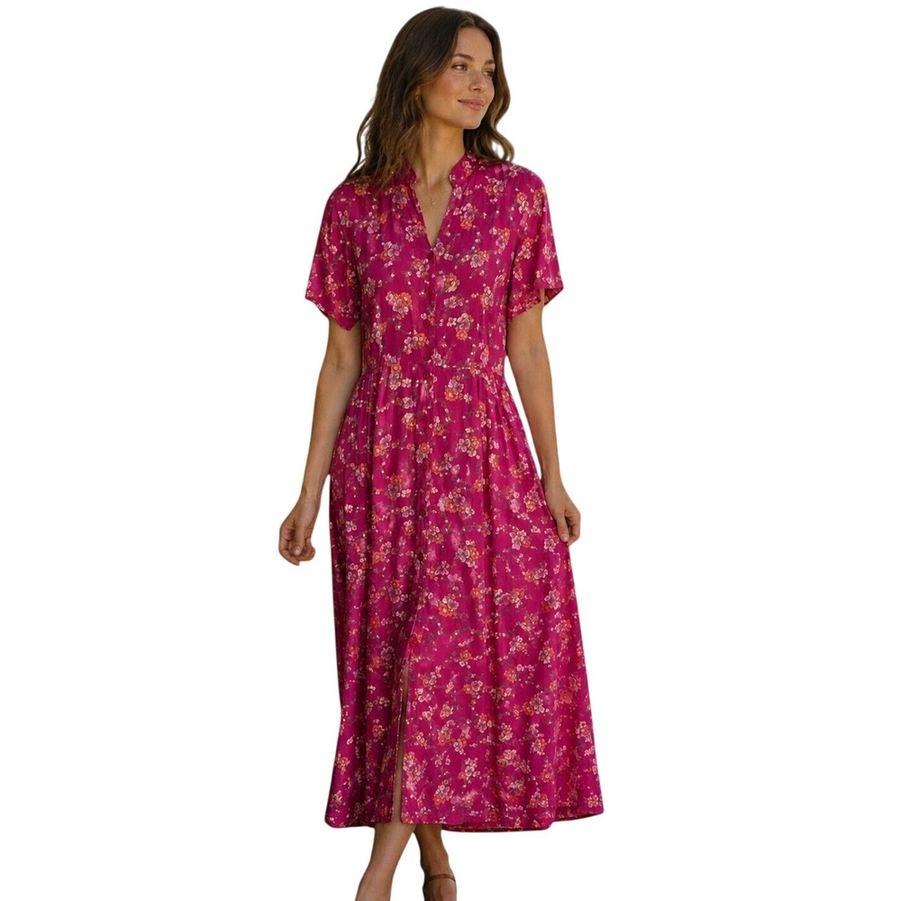 VTG 90s April Cornell Trading Maxi Dress Pink Floral Prairie Cottagecore Small